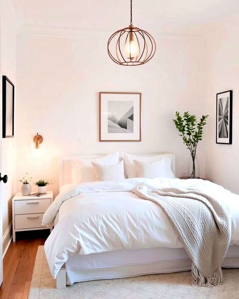 small white bedroom with minimal décor