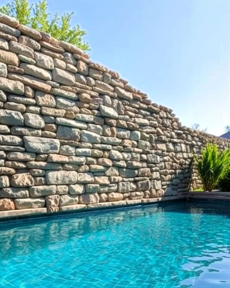 smooth and cool colored poolside stone wall
