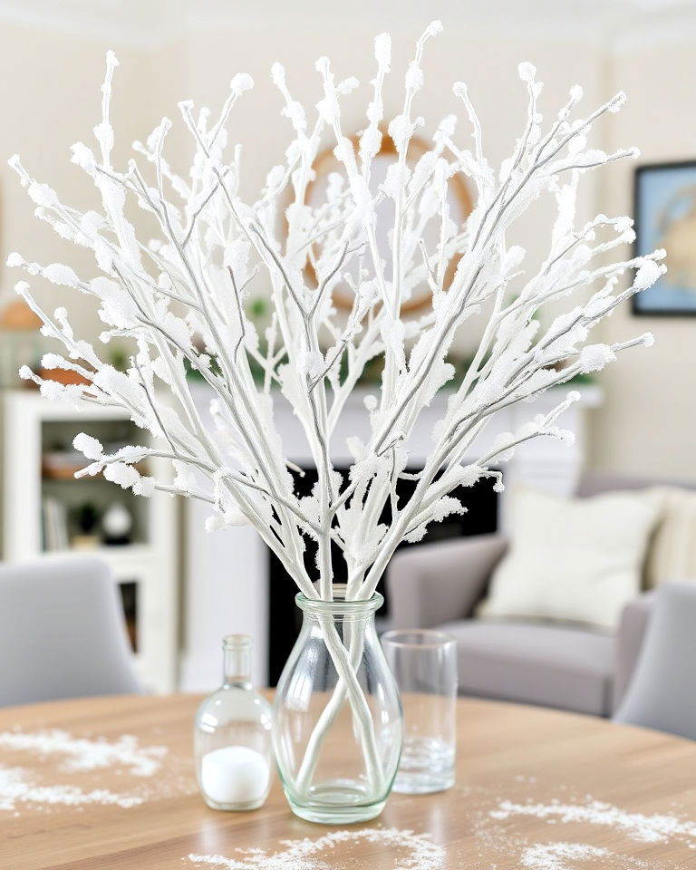 snow covered branch centerpiece