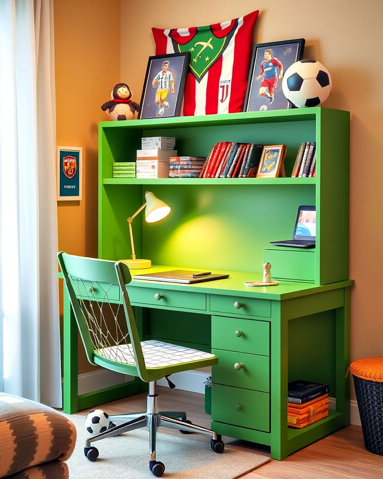 soccer themed desk and study area