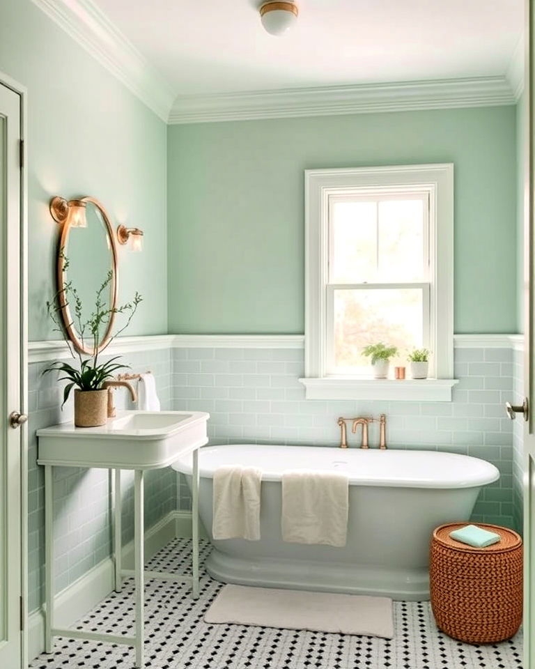 soft and calming mint green bathroom