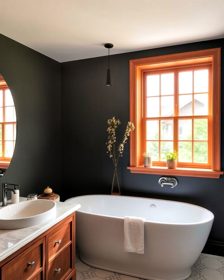 soft and earthy terracotta bathroom window frame