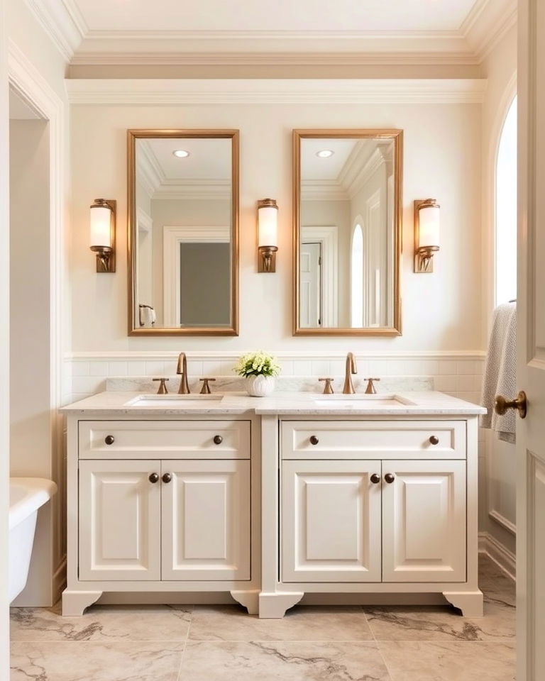 soft and elegant cream colored bathroom cabinets