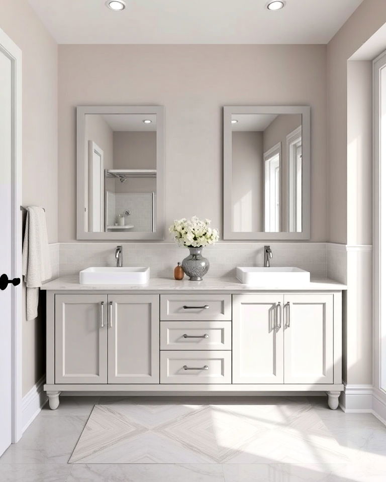soft and subtle pearl gray bathroom cabinetry