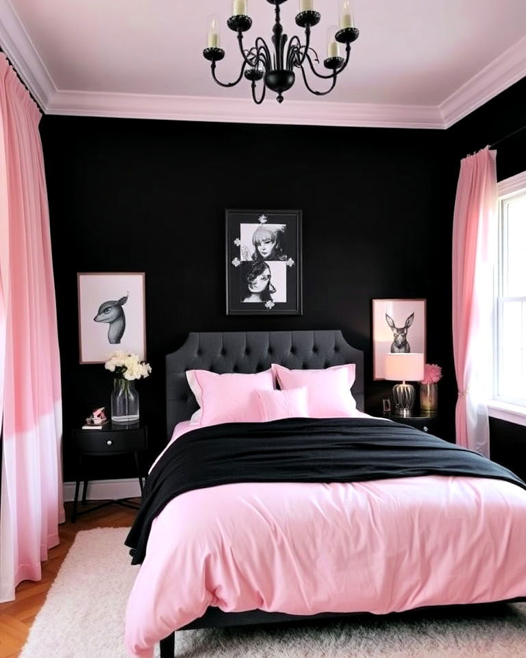 soft black walls with pastel accents