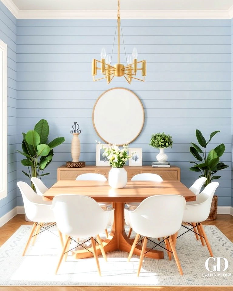 soft blue shiplap for a calming dining room look