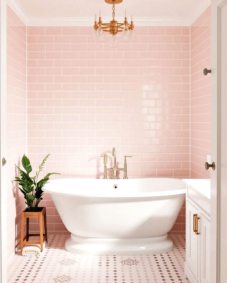 soft blush subway tiles for a timeless look bathroom