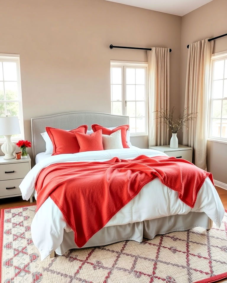 soft coral accents with neutral walls