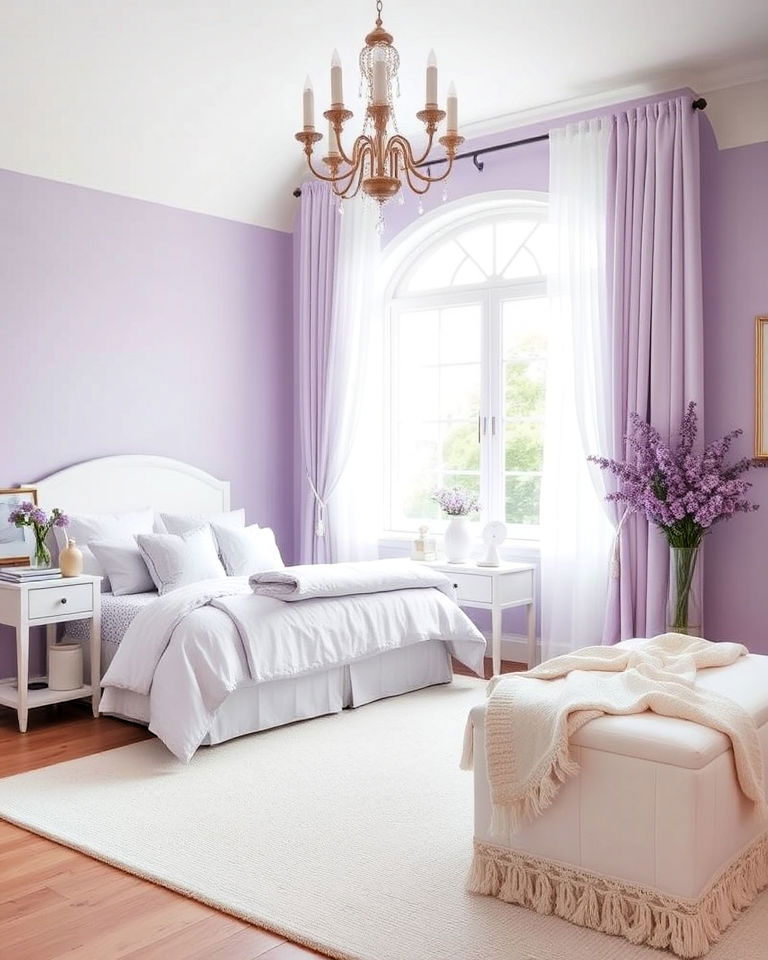 soft feminine lavender and white bedroom