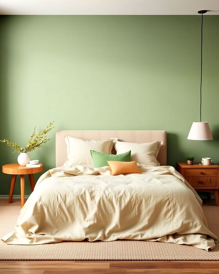 soft green walls with beige linens