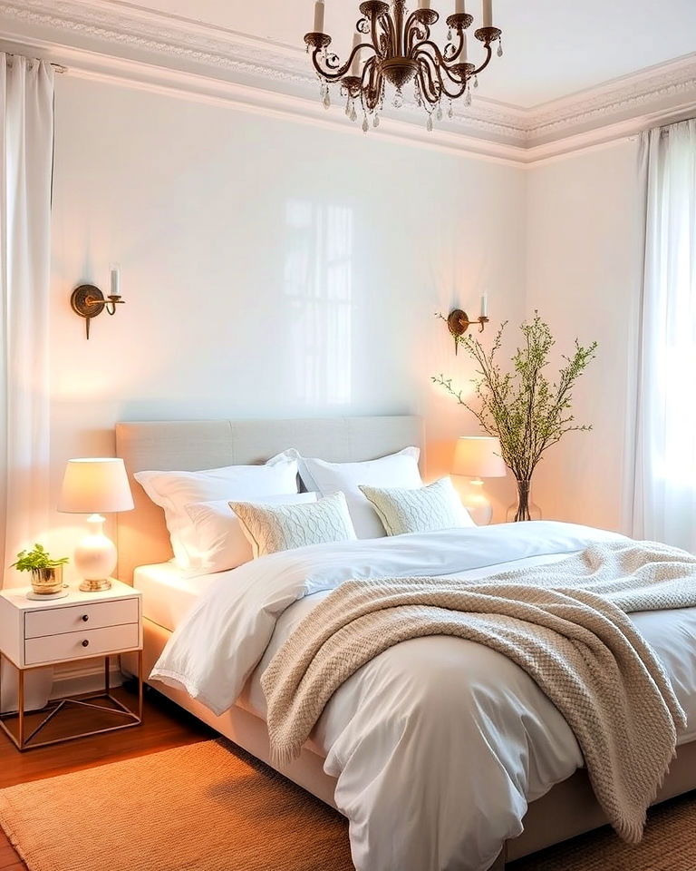 soft lighting to enhance a white bedroom ambiance