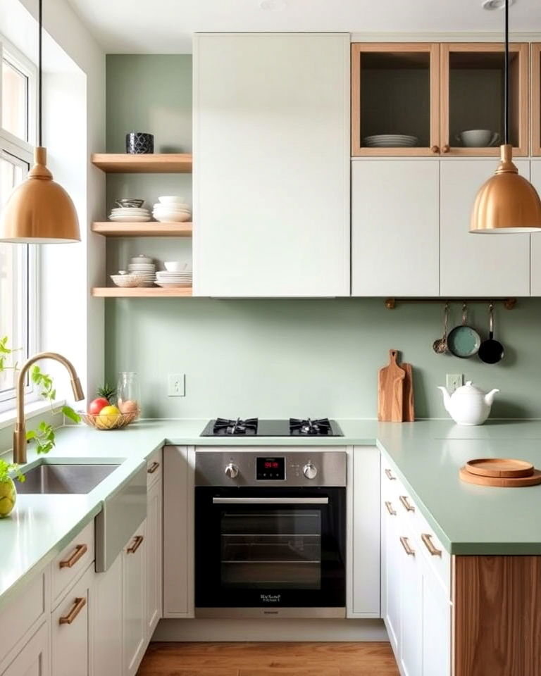 soft muted celadon green kitchen countertops