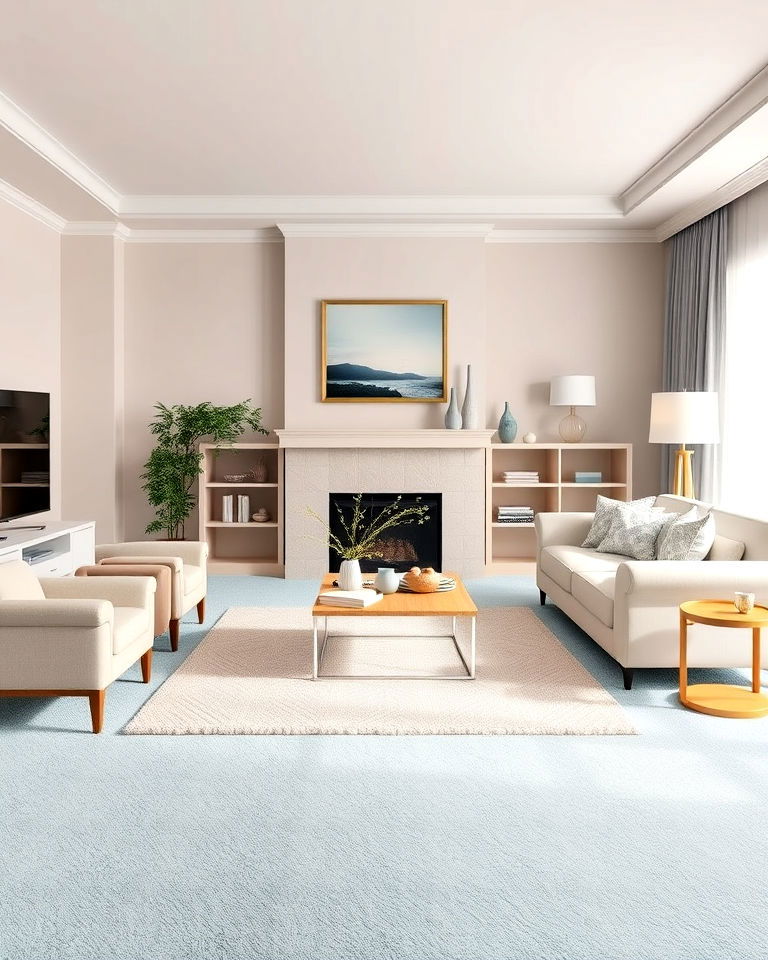 soft pastel carpeting living room