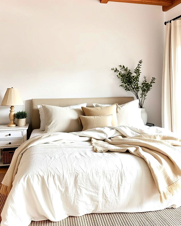 soft textiles like linen and cotton mediterranean bedroom