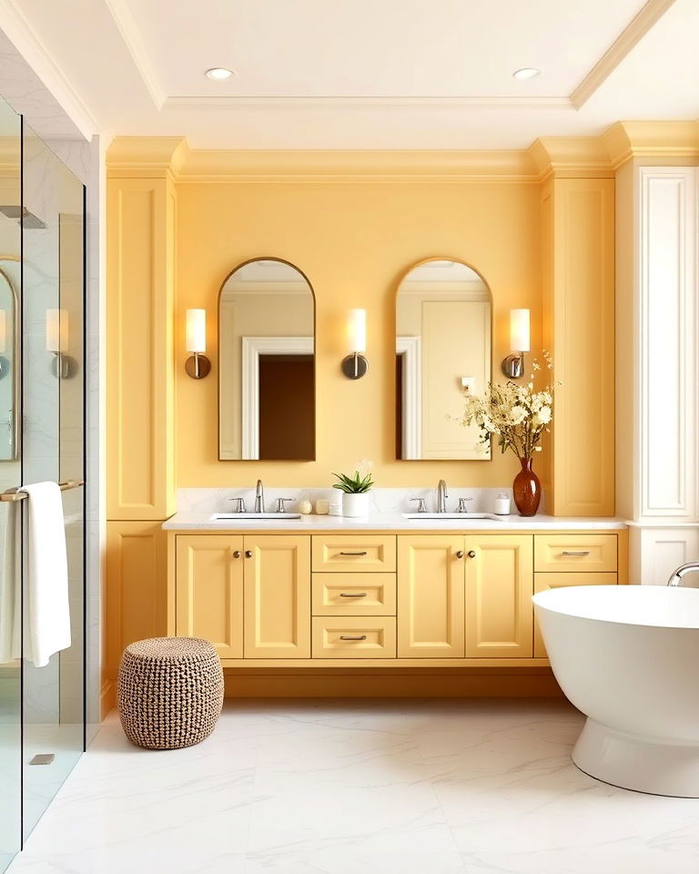 soft yellow cabinets to brighten up any bathroom