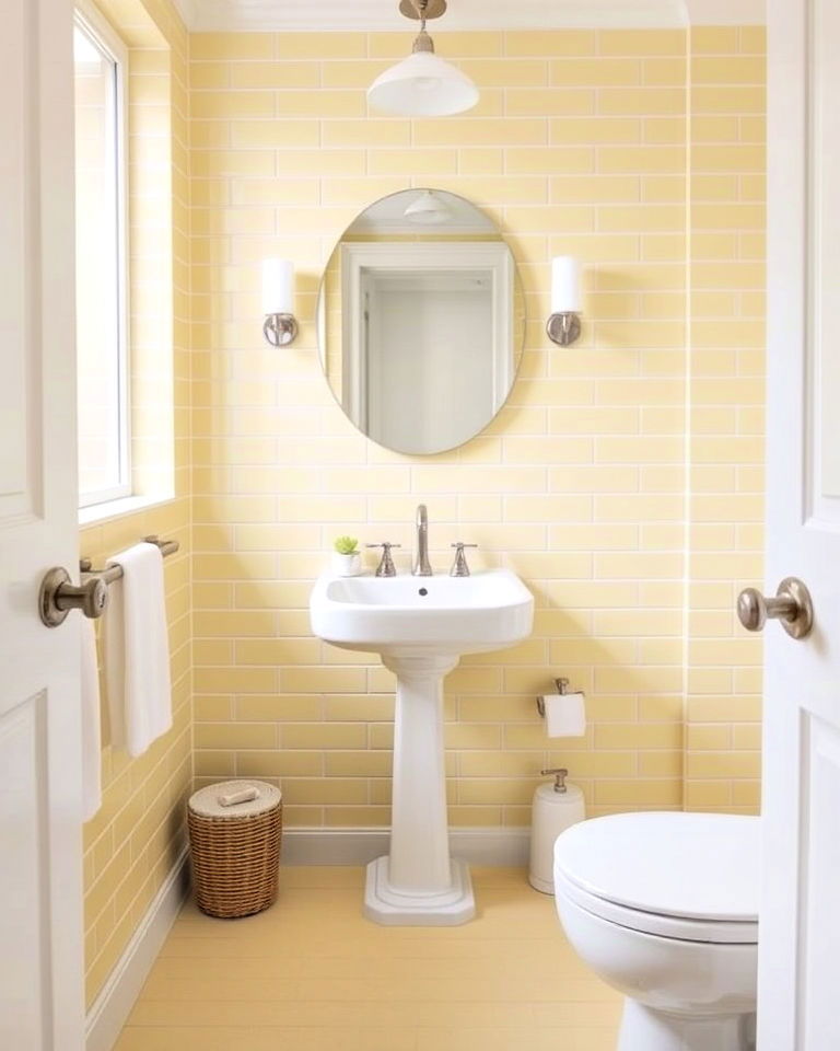 soft yellow subway tiles for bathroom