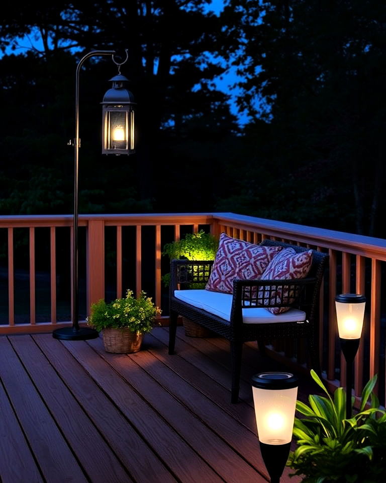 solar powered lighting to illuminate deck