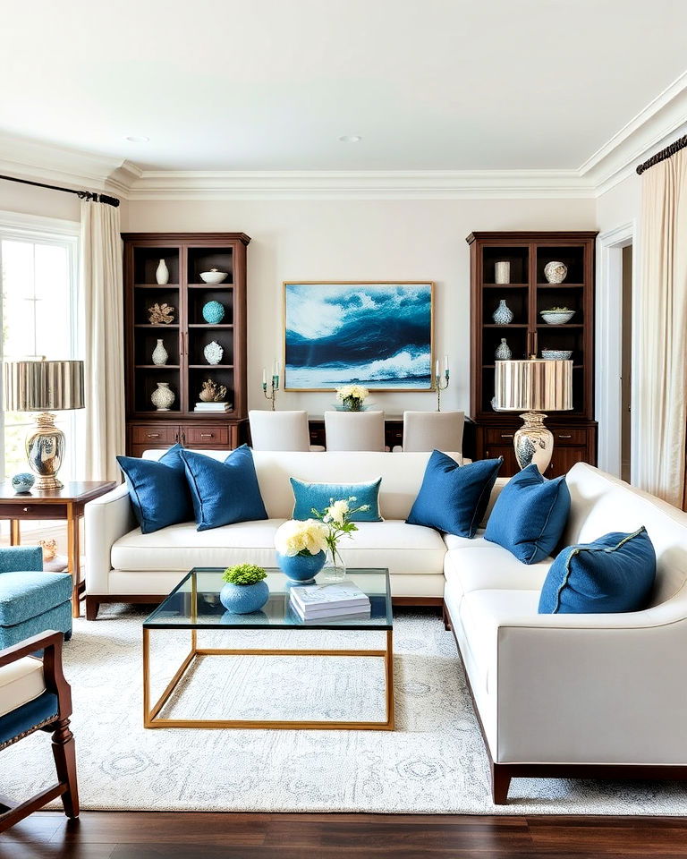 sophisticated beach house living room with elegant details