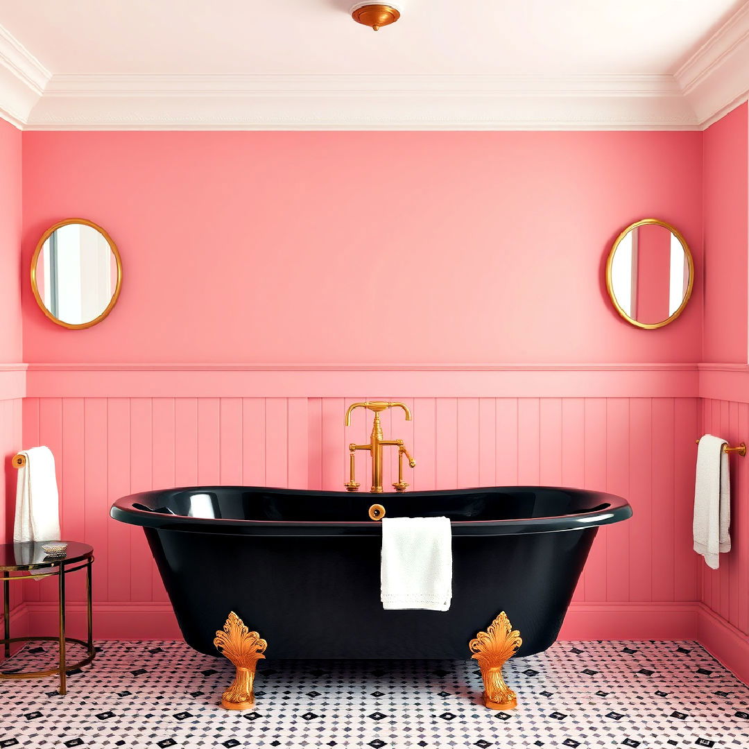 sophisticated black bathtub with pink walls