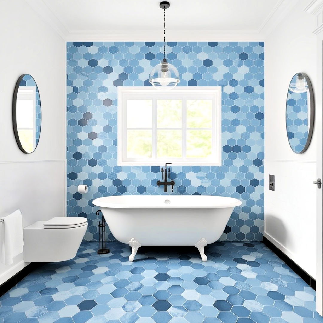 sophisticated blue hexagonal tiles