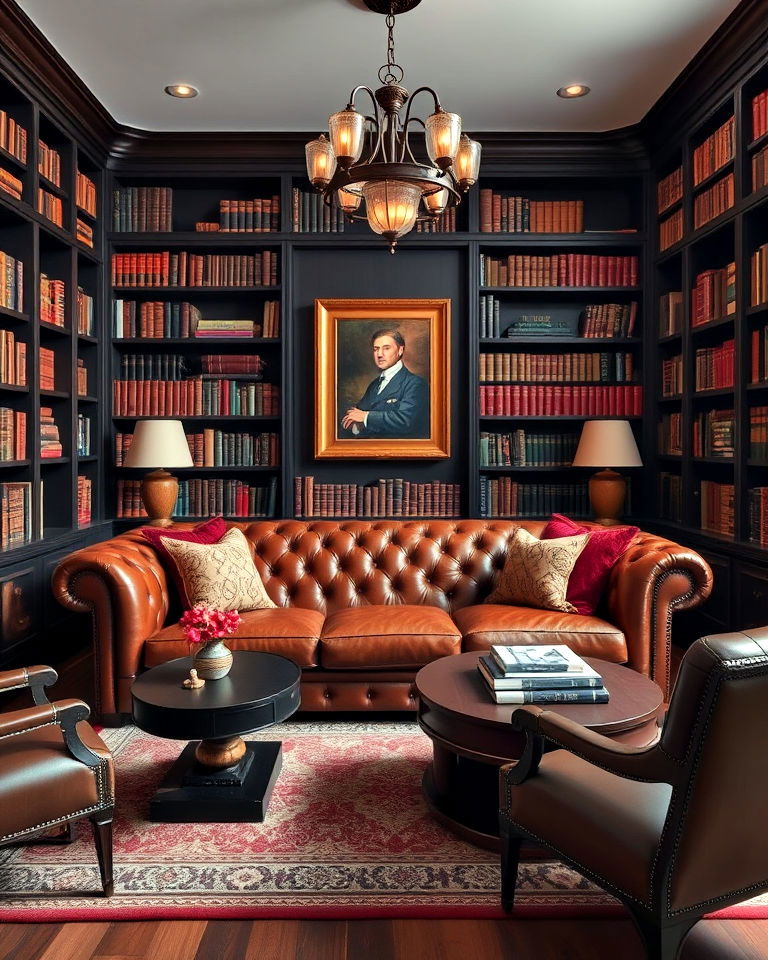 sophisticated library for living room