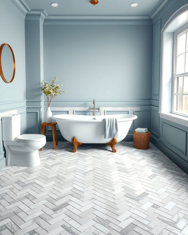 sophisticated marble herringbone tile layout