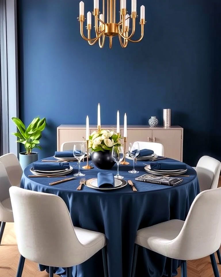 sophisticated navy blue dining table linens