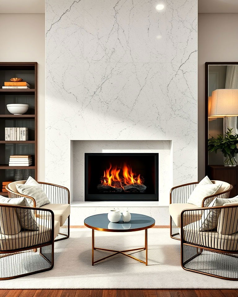 sophisticated quartz fireplace with subtle sparkle