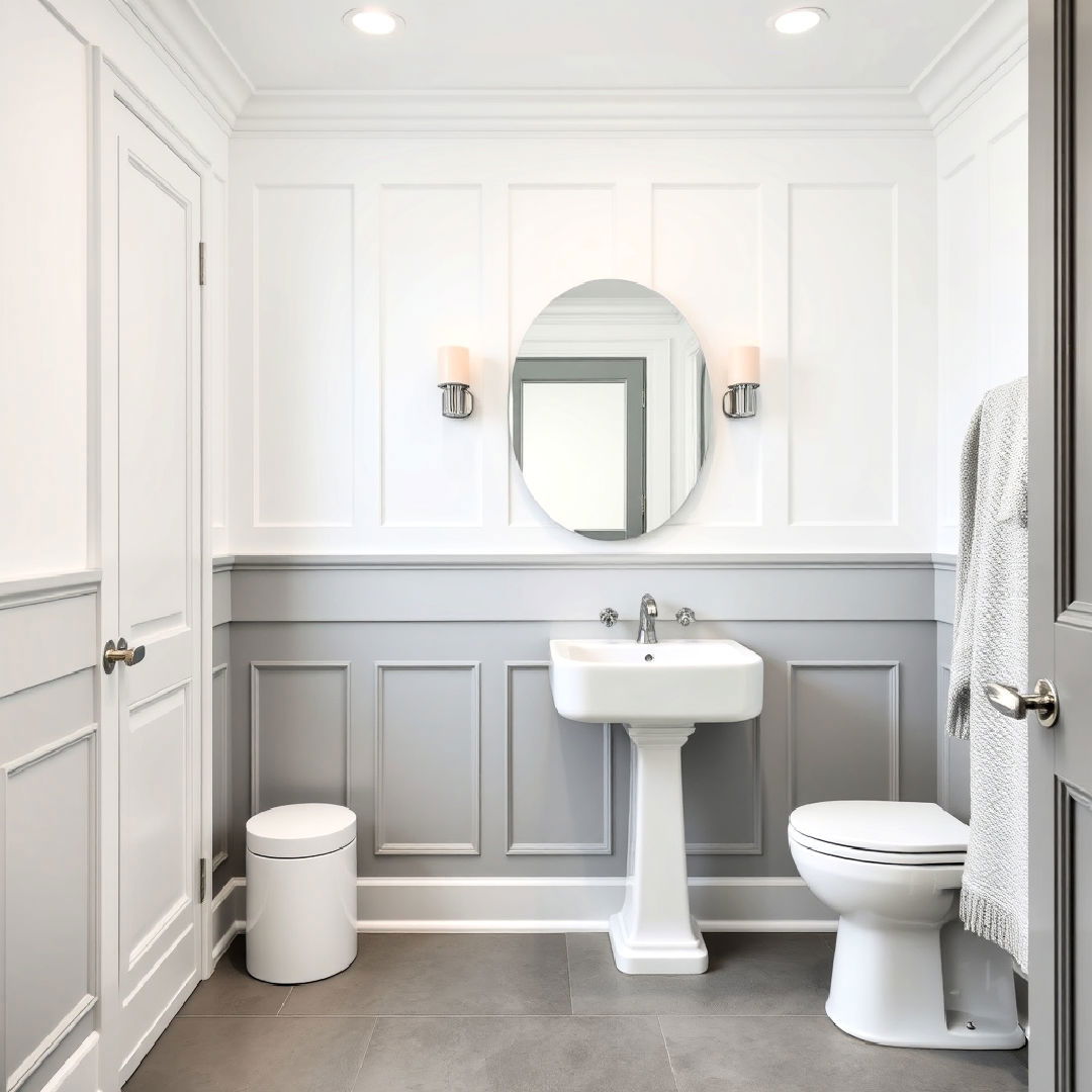 sophisticated white walls with grey paneling