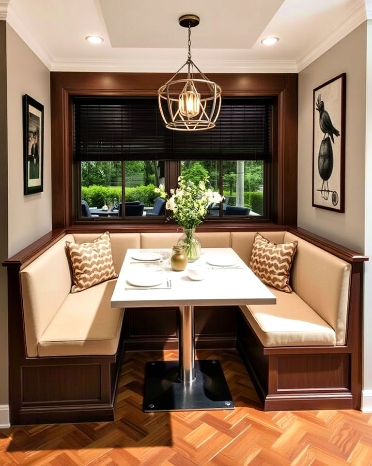 space saving banquette with a built in table