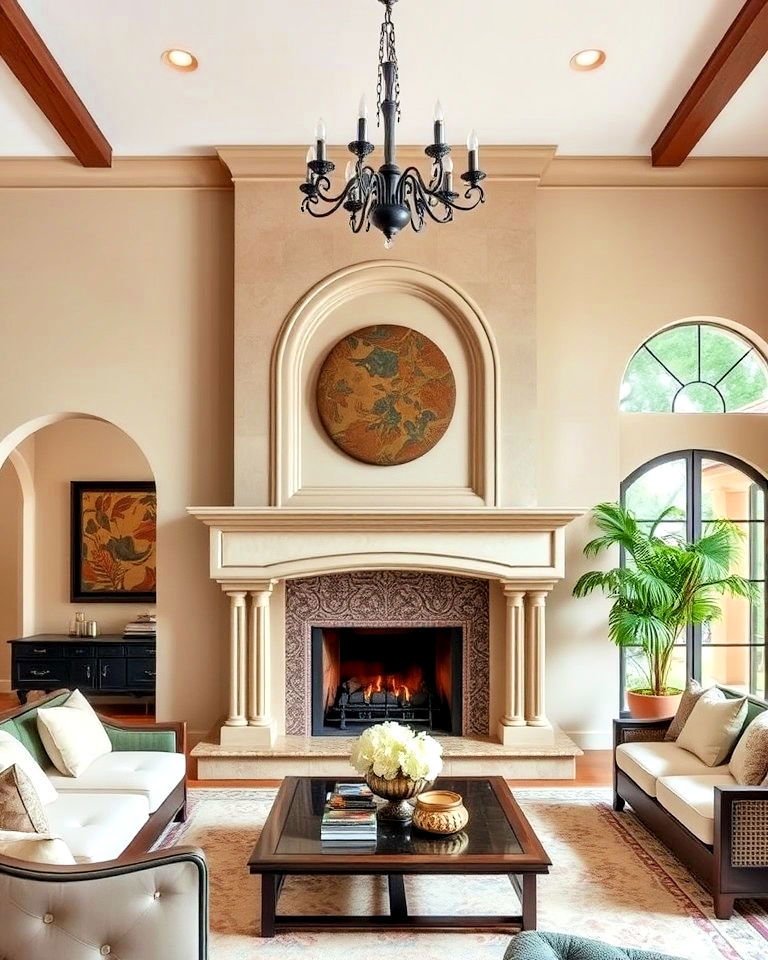 spanish colonial style fireplace for formal living rooms