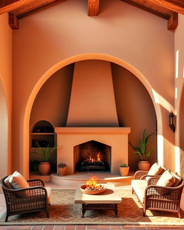 spanish style classic arched adobe fireplace