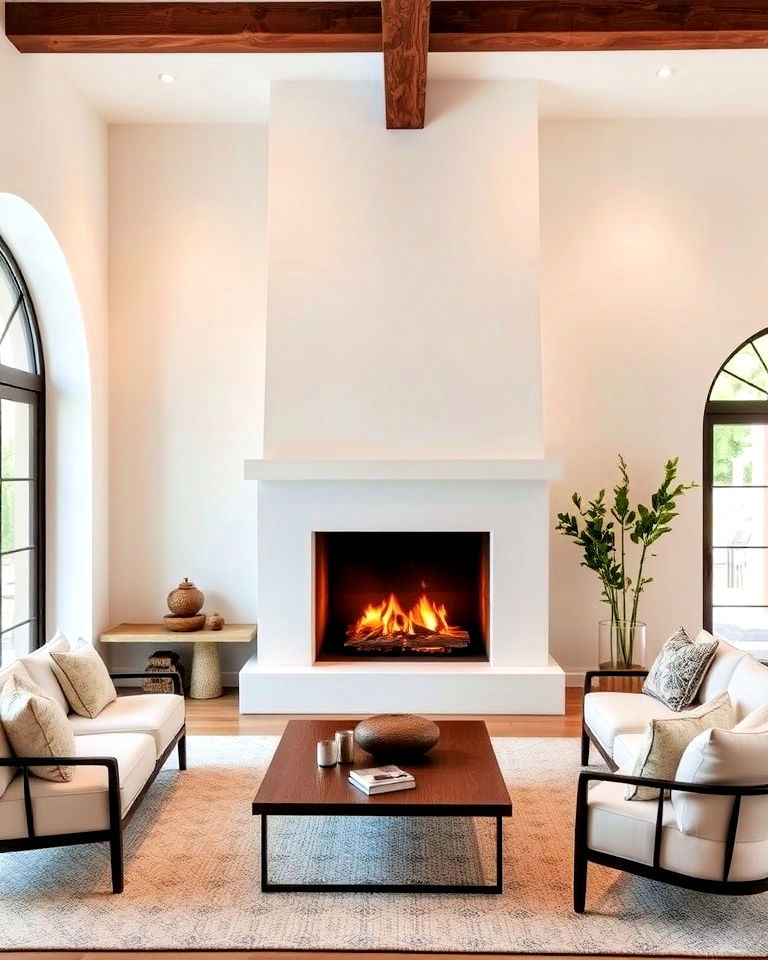 spanish style classic white stucco fireplace