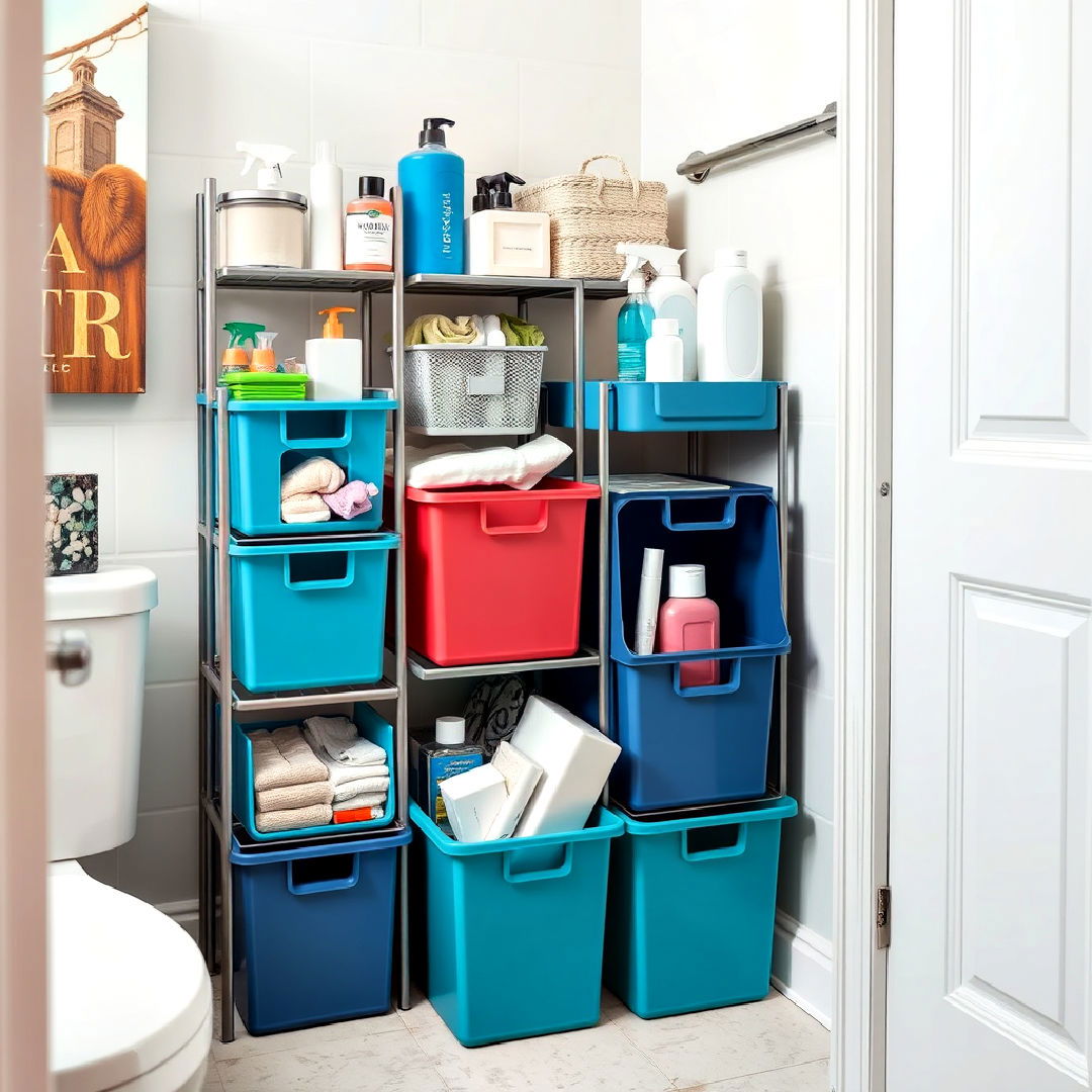 stackable bathroom storage bins
