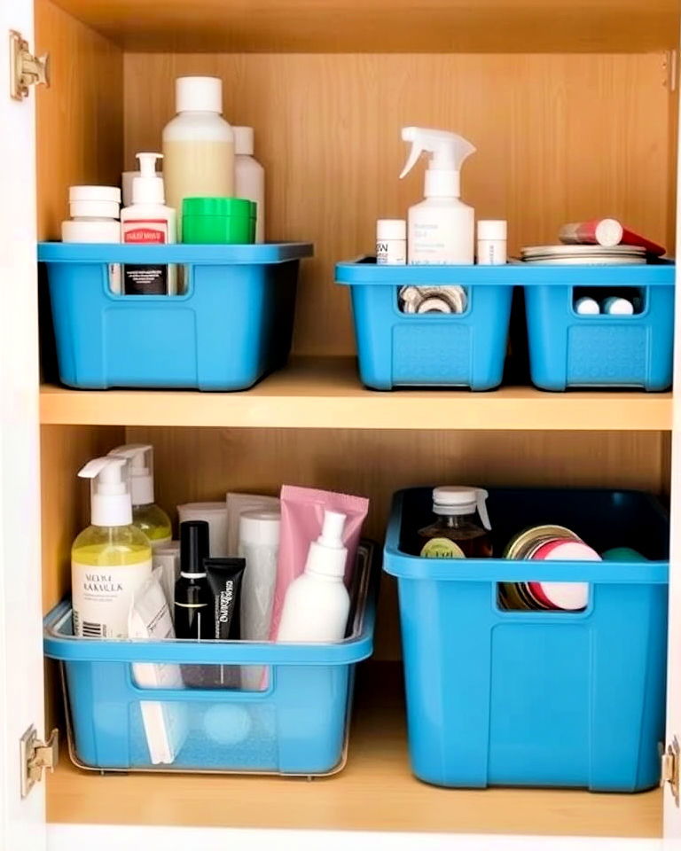 stackable containers for bathroom cabinet organizing