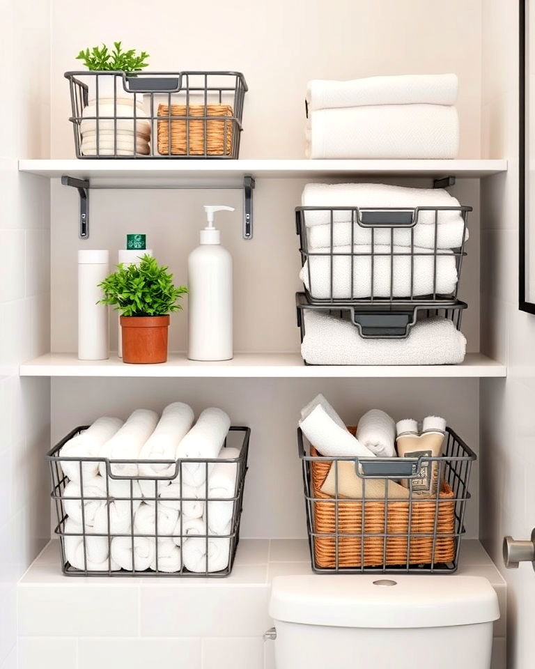 stackable storage baskets for bathroom