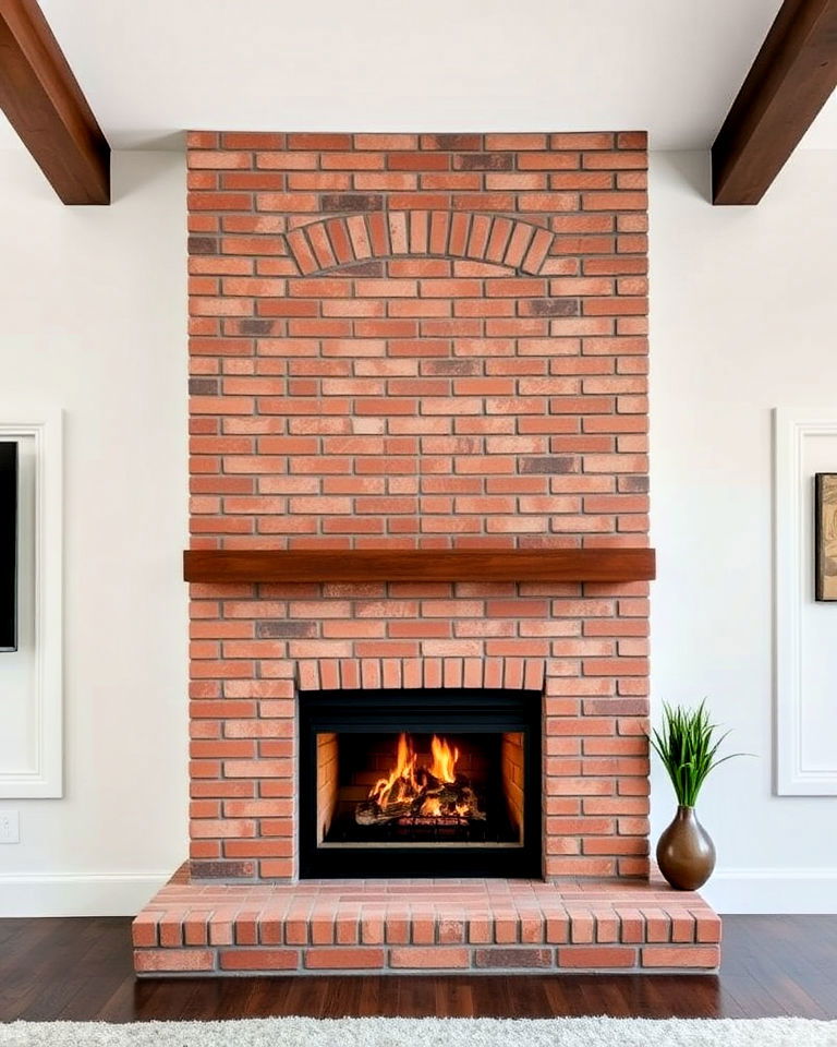 stacked brick fireplace