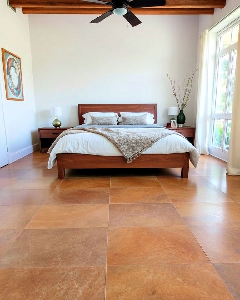 stained concrete floor in earthy tones