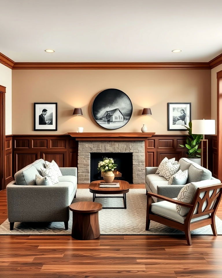 stained wood wainscoting for the living room