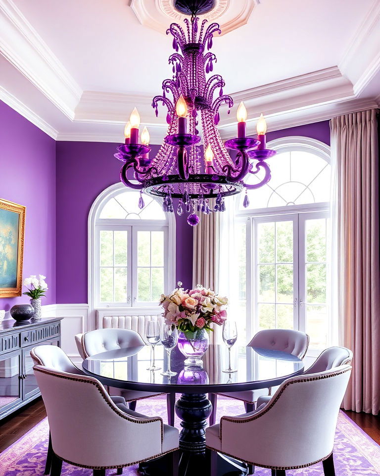 statement chandelier in purple glass