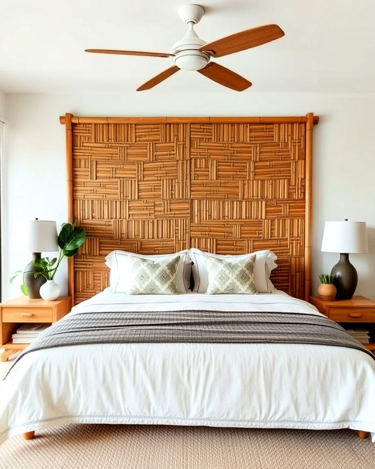 statement headboard with bamboo