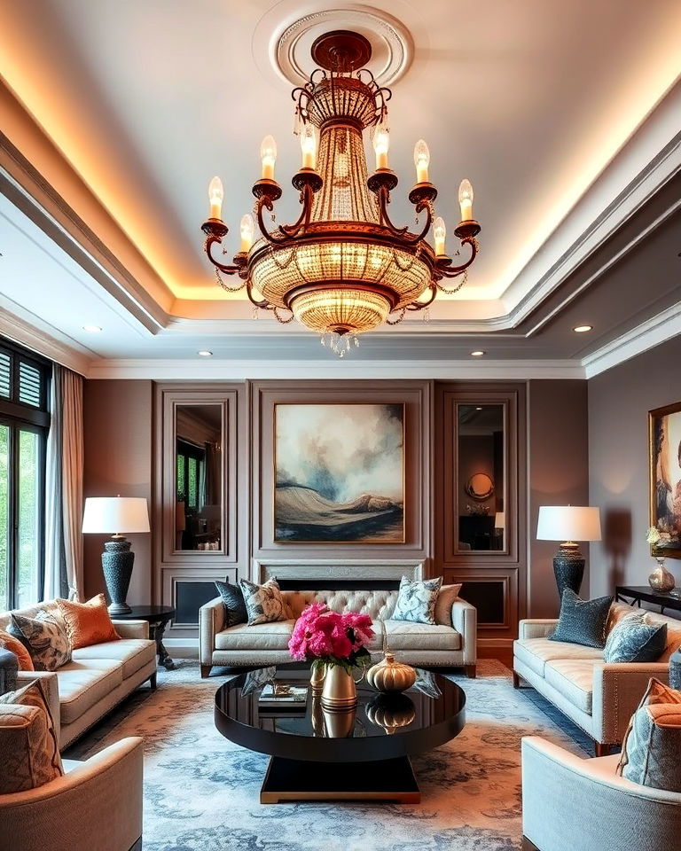 statement lighting for maximalist living room