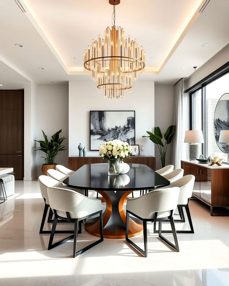 statement lighting in the dining room