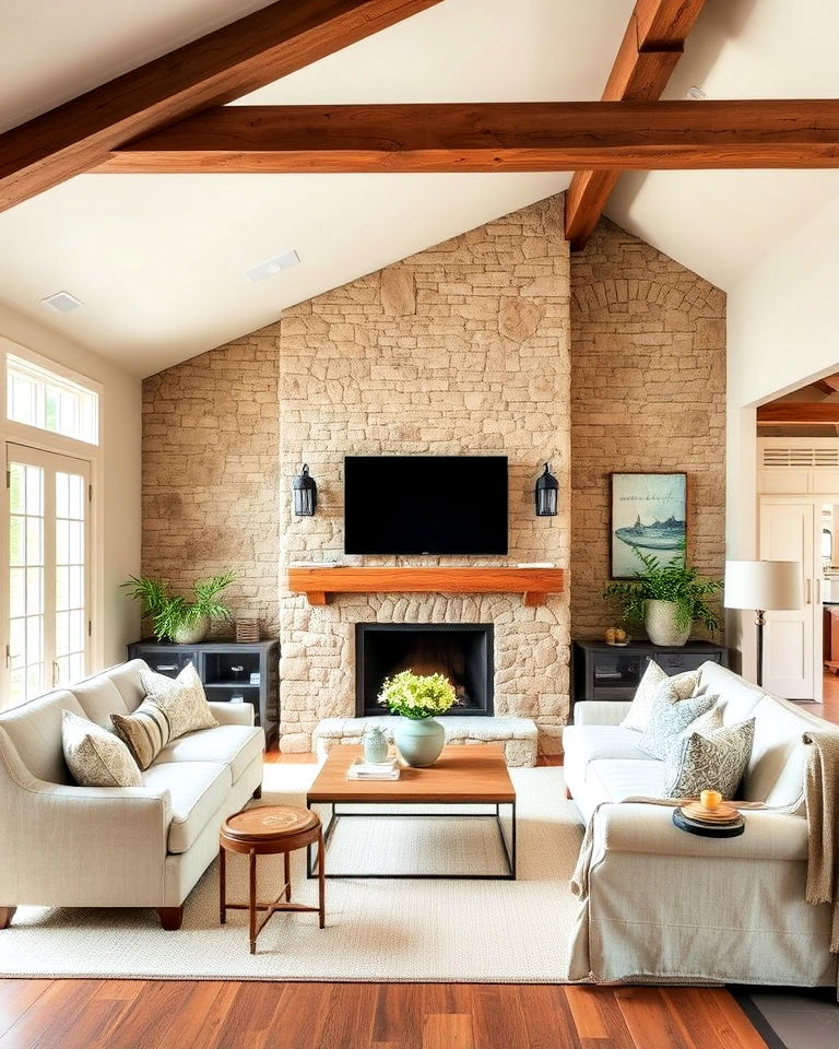 stone accent walls for french country living room