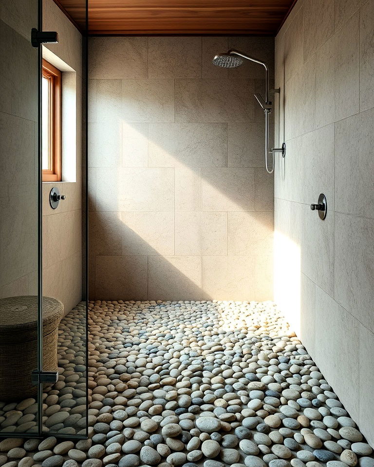 stone and pebble shower floor