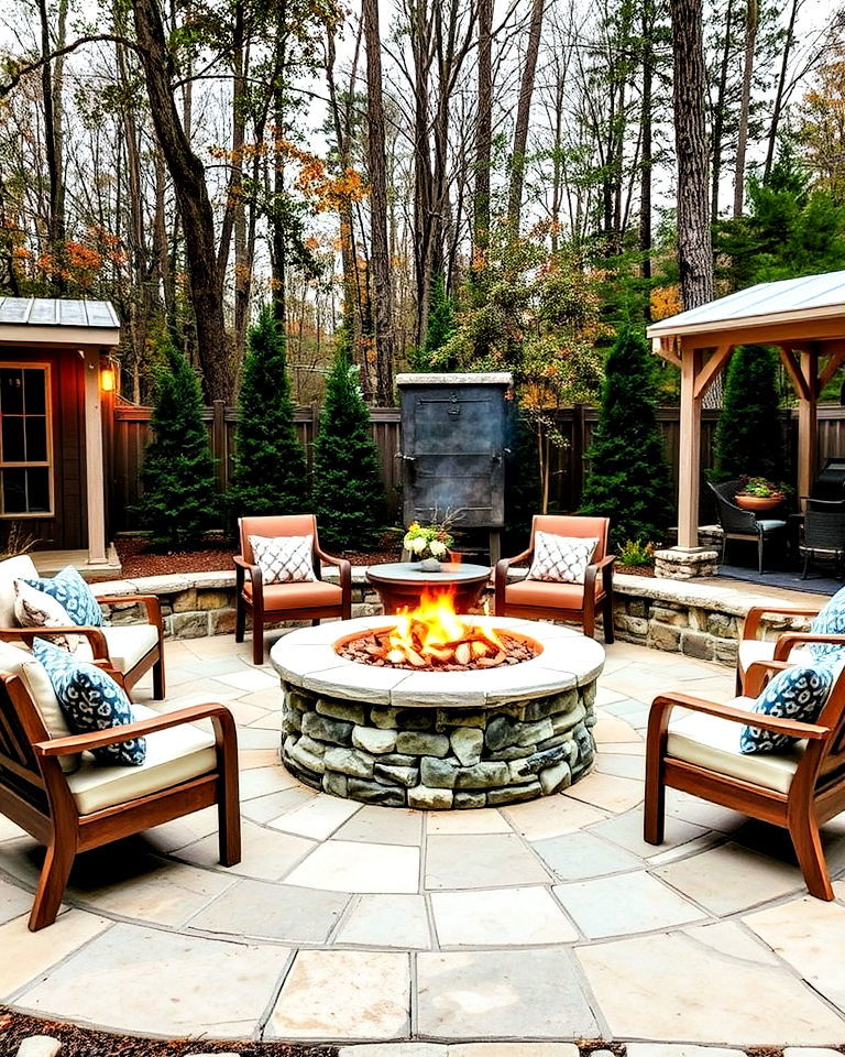 stone fire pit as a focal point for any patio