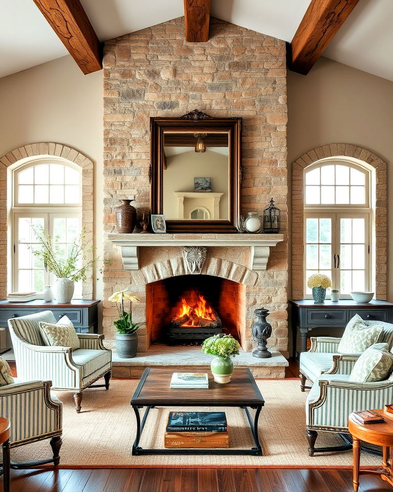 stone fireplace for french country living room