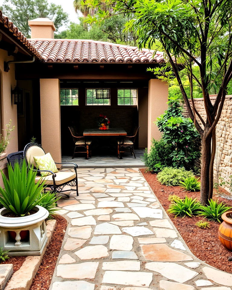 stone pathway for spanish style patio