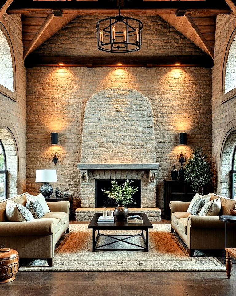 stone wall accents to add depth