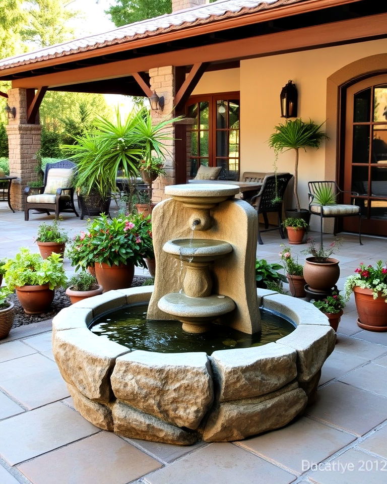 stone water feature for mediterranean patio